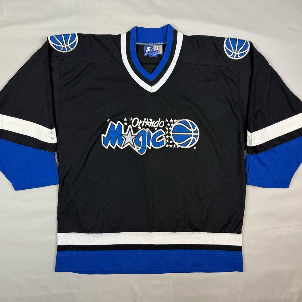 Vtg Starter Orlando Magic Mens Hockey Jersey Sz Large 90s Embroidered Black/Blue